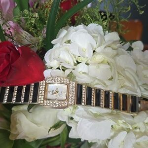 Ladies Watch w/Rhinestones.  Brand Kessaris.  Black Band